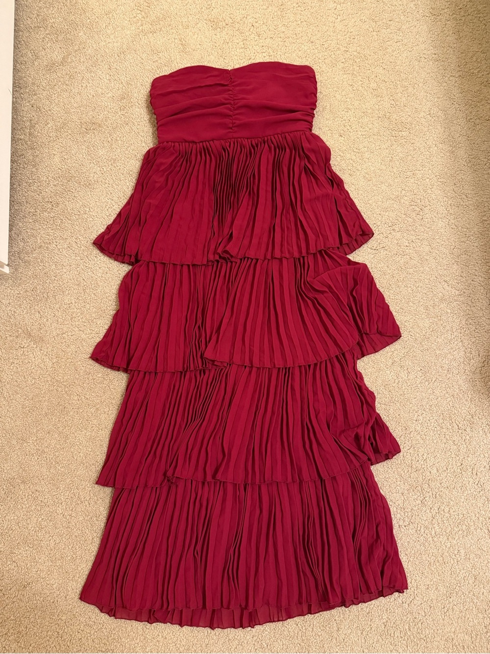 Strapless Tiered Ruffle Maxi Dress - Burgandy